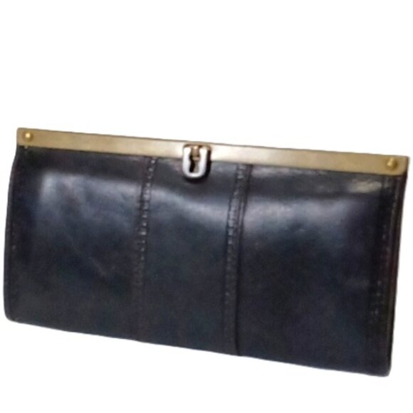 Vintage Fossil Dark Brown Leather‎ Wallet Clutch Latch Closure Purse 3 Pockets - Picture 1 of 5